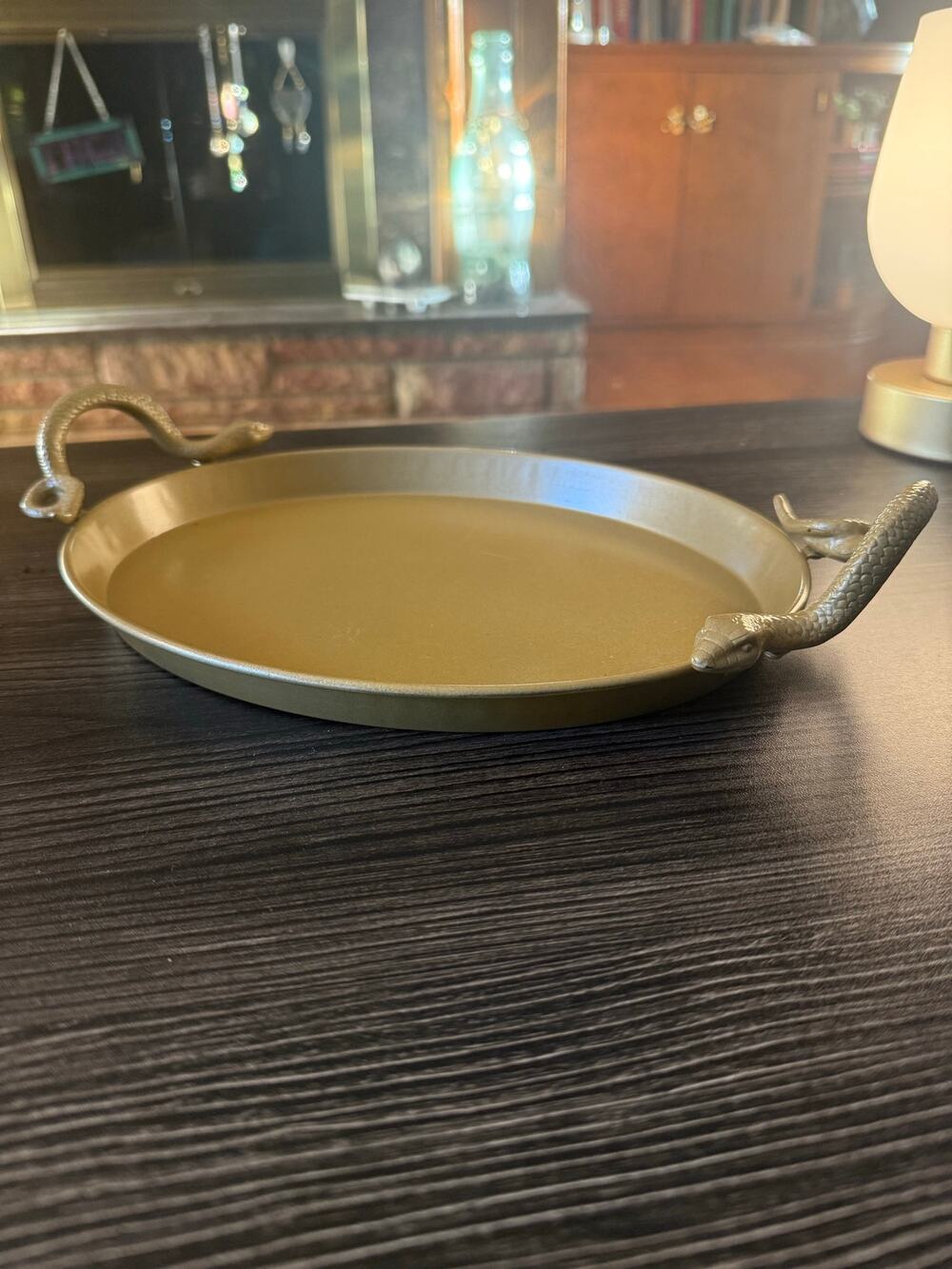 Snake Handled Up-cycled Gold Serving Tray